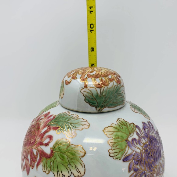 Vintage Hand Painted Lidded Chinese Ginger Jar Urn Floral Design 9" - Picture 9 of 9